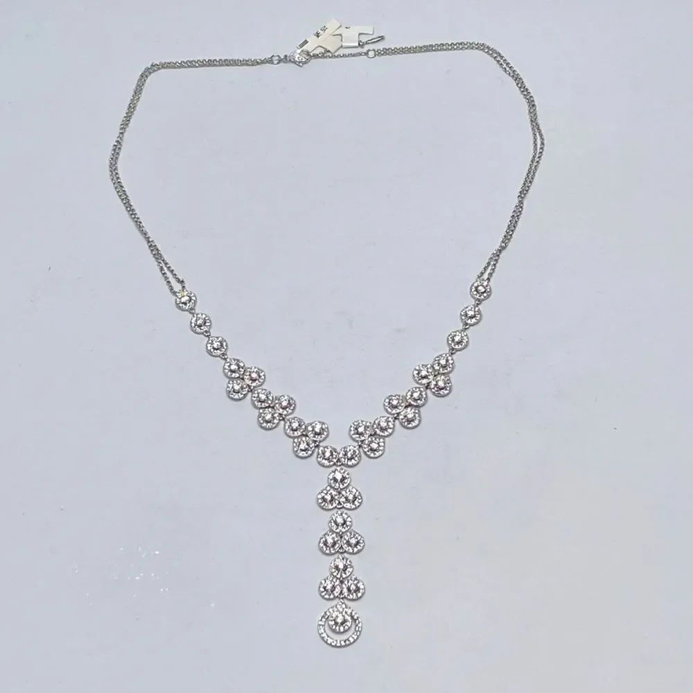 Y-drop crystal-dusted double chain necklace